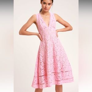 Lulu’s Kiss Kiss Pink Lace Sleeveless Midi Dress M